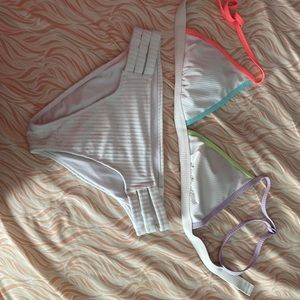 bikini xhilaration, multicolored top white bottom